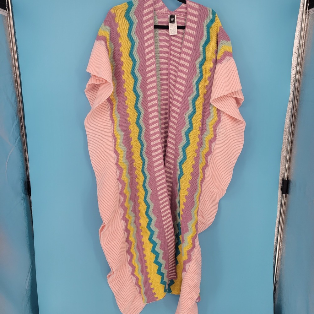 Curve Cardigan Women 1XL Pastel Zig Zag Ruffle Trim Multicolor Maximalist boho